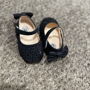 Black Glitter Kids Shoes with Bow